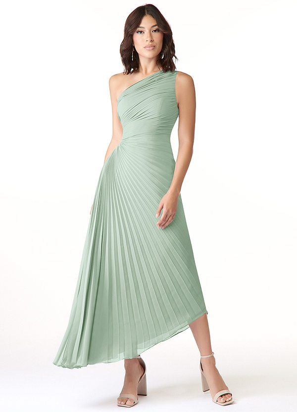 Azazie Kirra Bruidsmeisjes Jurken Jurk van Chiffon met A-Lijn One-Shoulder Agave image1