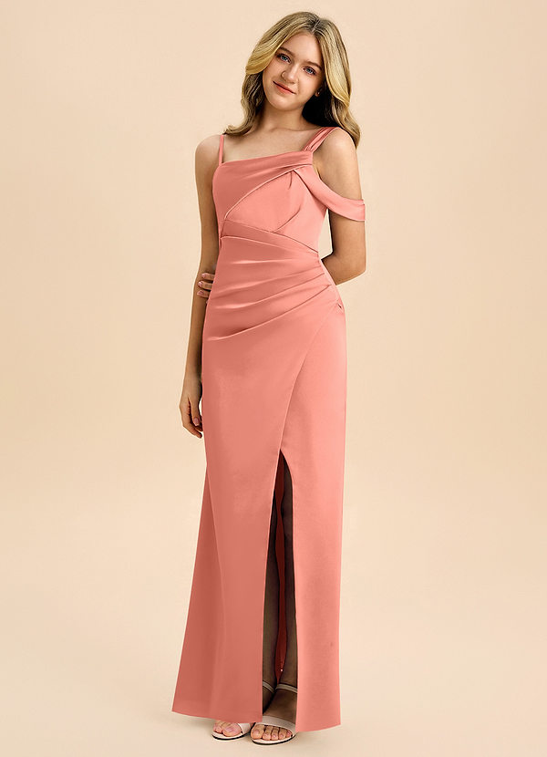 Azazie Wynter Junior Abito in Raso Elasticizzato Plissettato Salmone Rosa image1