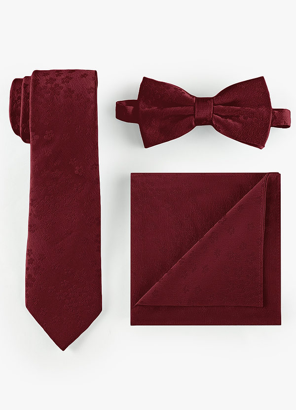 front Conjunto de corbata fina, pajarita y pañuelo de bolsillo en jacquard
