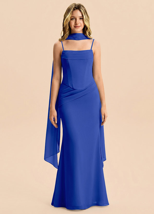 Azazie Sorrel Junior Meerjungfrau-Linie Plissee Chiffon Kleid Königsblau image1