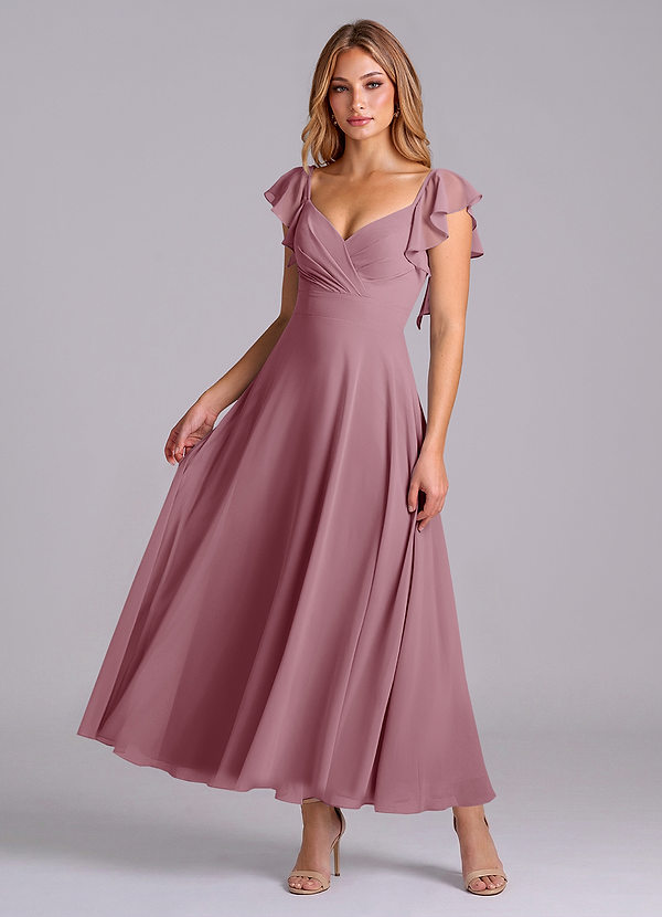 Azazie Leilani Jurken voor bruidsmeisjes Jurk van Chiffon met A-Lijn Gedrapeerd Vintage Mauve image1