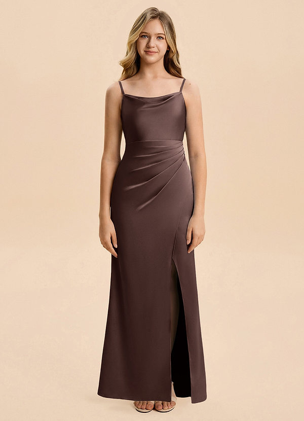 Azazie Christen Junior Vestido de Ganache de Satén Elástico de Corte en A con Plisado image1