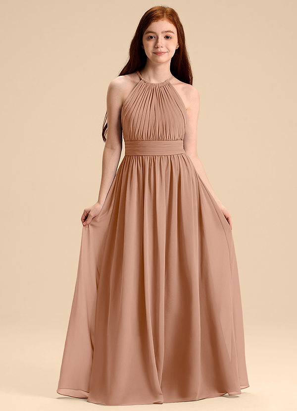 Azazie Malone Junior Robe Trapèze en Mousseline de soie Plissée Champagne Rosé image1