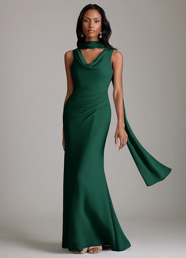 Azazie Linelle Robes Demoiselle d'honneur Robe Sirène en Mousseline de soie Plissée émeraude image1