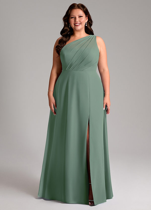Azazie Phaedra Abiti da Damigella Abito A-Line in Chiffon Monospalla Eucalipto image1