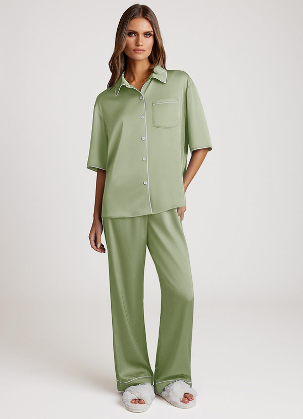 front Salvia Polvorienta Conjunto de pijama con ribete en contraste