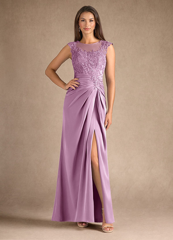 Azazie Santa Barbara Mother of the Brides Dresses Wisteria Sheath Pleated Stretch Satin Dress image1