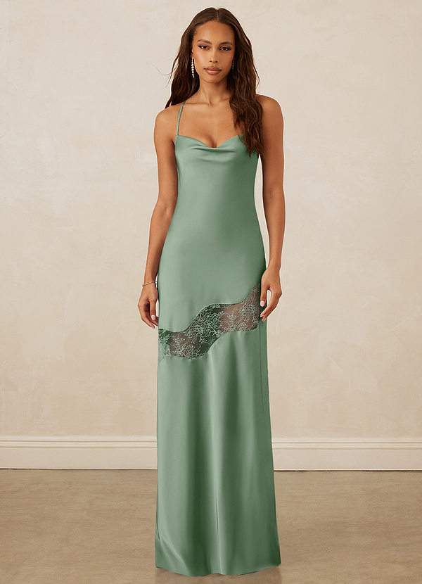 Christian Siriano Bridal for Azazie 1012 Robes Demoiselle d'honneur Robe Fourreau en Satin extensible Dentelle Matcha image1