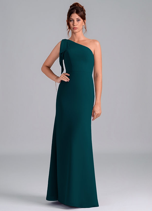 Azazie Rinna Bridesmaid Dresses Pine Mermaid One Shoulder Chiffon Dress image1