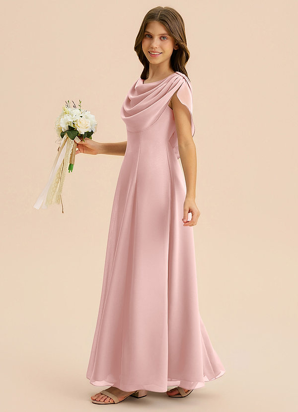 Azazie Lambie Junior Abito A-Line in Chiffon Plissettato Rosa Cipria image1