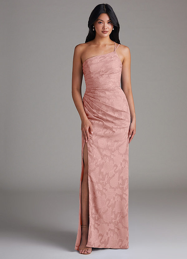 Azazie Eren Bridesmaid Dresses Rosette Sheath One Shoulder Floral Burnout Dress image1