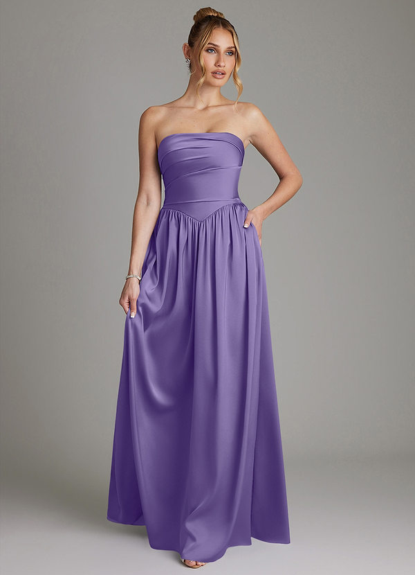 Azazie Zena Bridesmaid Dresses Tahiti A-Line Strapless Stretch Satin Dress image1