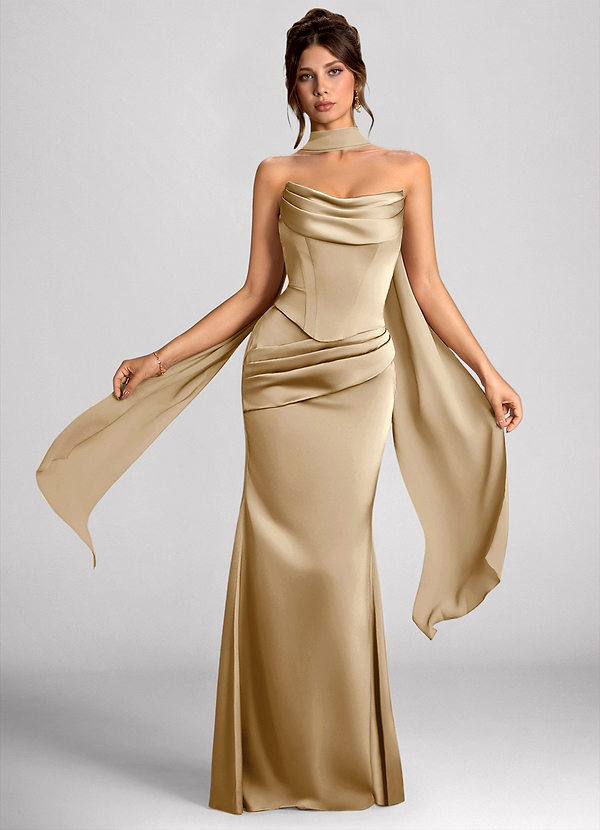 Calista Champagne Luminous Satin Maxi Dress image1