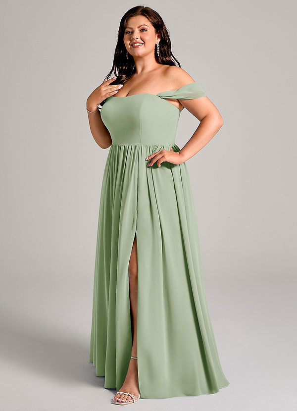 Azazie Calianna Bridesmaid Dresses Dusty Sage A-Line Off the Shoulder Chiffon Convertible Dress image1