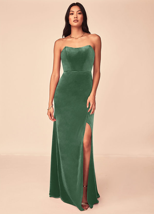 Azazie Nereda Robes Demoiselle d'honneur Robe Trapèze Convertible en velours Sans bretelle Eucalyptus image1