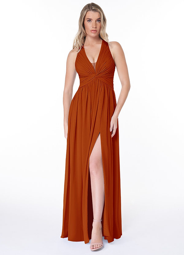 Azazie Jaclyn Bruidsmeisjesjurken Jurk van Chiffon met A-lijn Geplooide Paprika image1