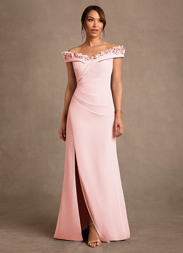 Azazie Jettie Mother of the Bride Dresses Vestido Rosa Corado de Chiffon de Bainha com Plissado image1