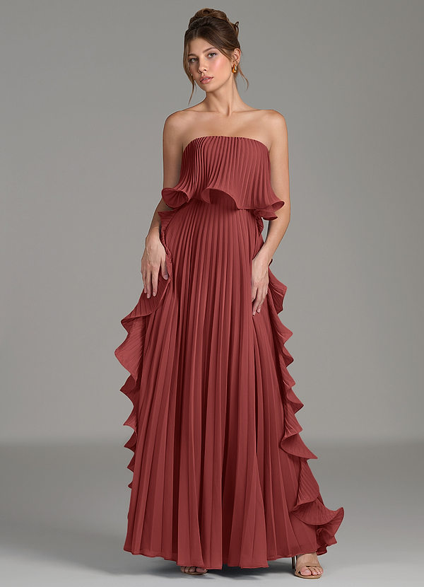 Azazie Alexia Bridesmaid Dresses Terracotta A-Line Ruched Chiffon Dress image1