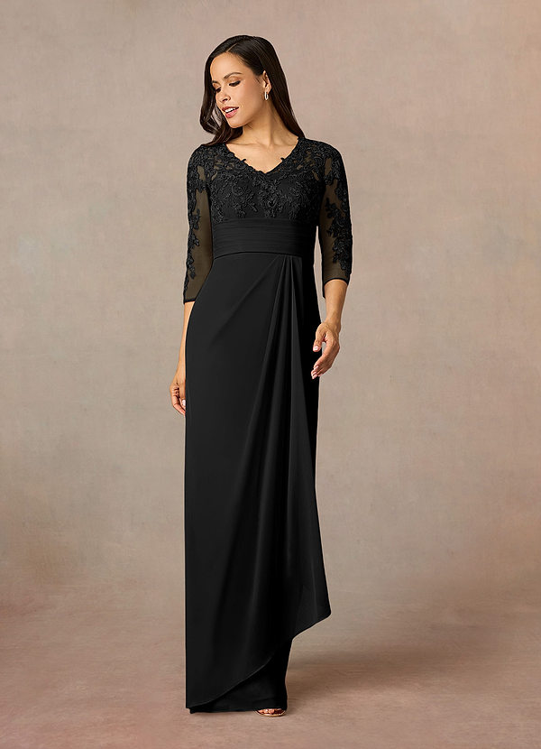 Azazie Poe Robe Mère de la Mariée & du Marié Robe Fourreau en Dentelle Noir image1