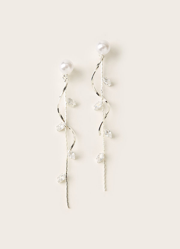 front Pearl Leaf Vine Dangle Earrings