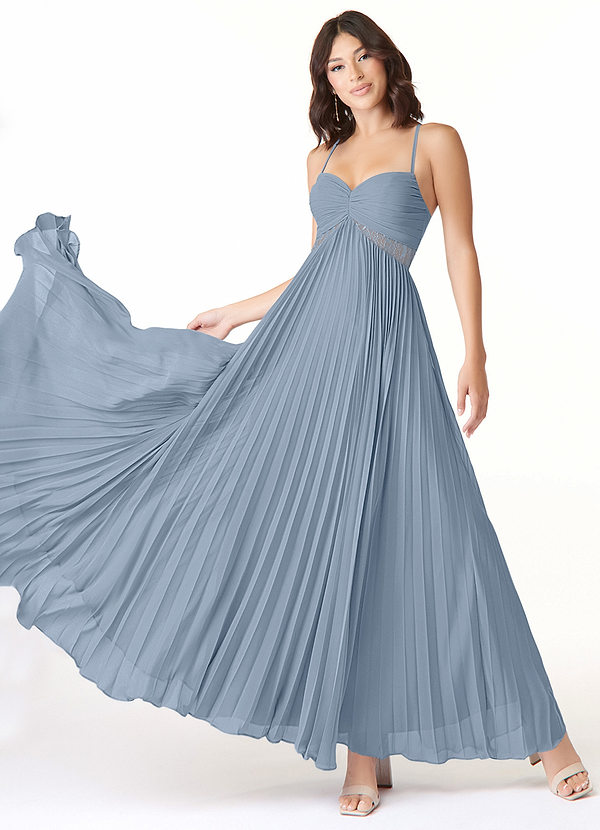Azazie Devyn Bridesmaid Dresses Dusty Blue A-Line Corset Chiffon Dress image1