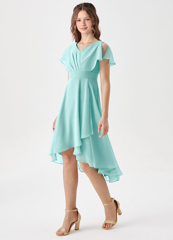 Azazie Graciela Junior Aqua A-Line Pleated Chiffon Dress image1