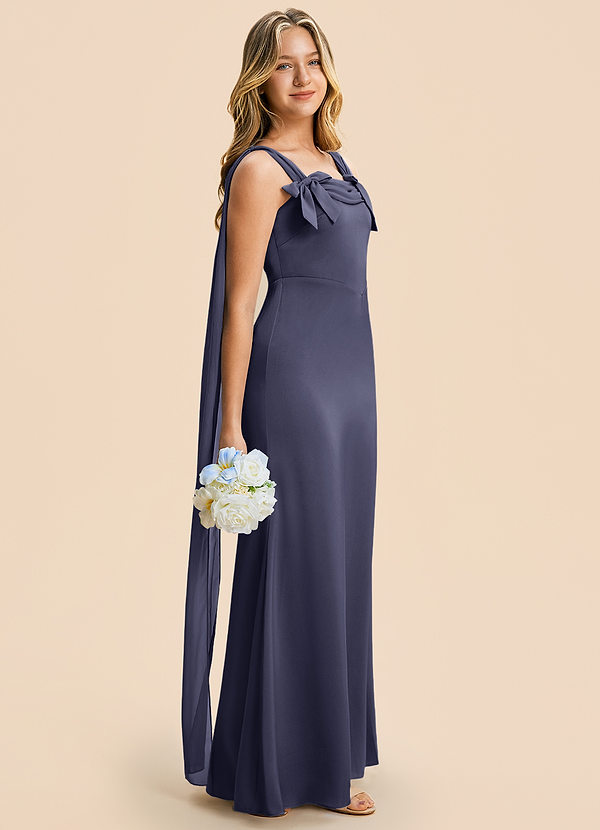 Azazie Chelsea Junior Stormy Sheath Pleated Stretch Satin Dress image1