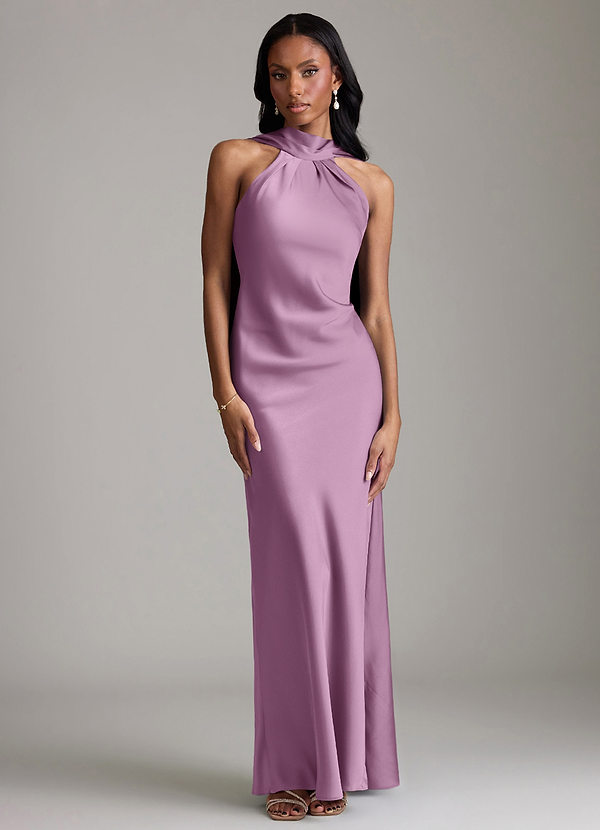 Azazie Cassiana Bruidsmeisjes Jurken Jurk van Stretch Satijn met Zeemeermin Geplooid Blauweregen image1