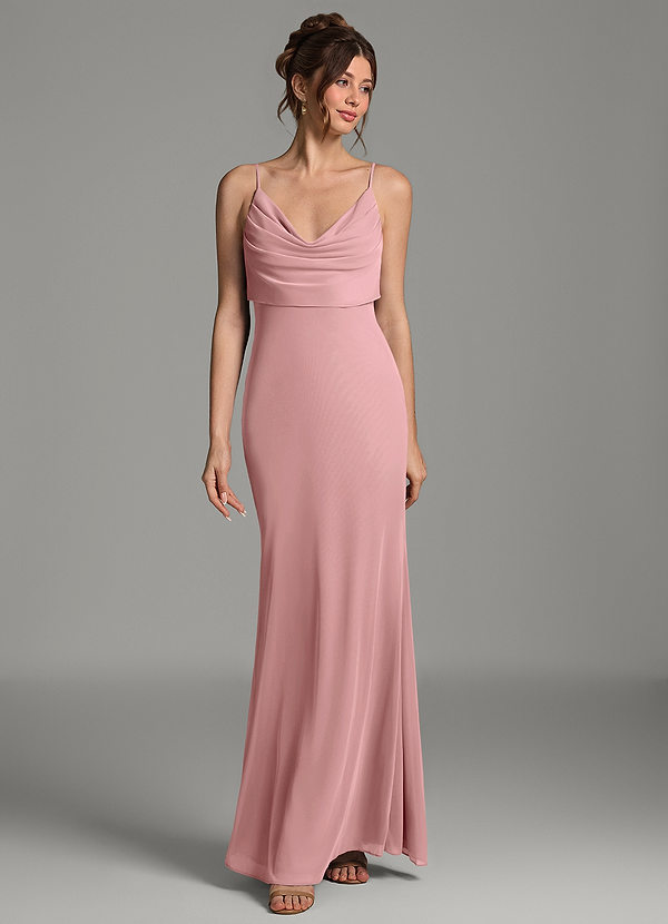 Azazie Zari Bridesmaid Dresses Dusty Rose Mermaid Pleated Mesh Dress image1