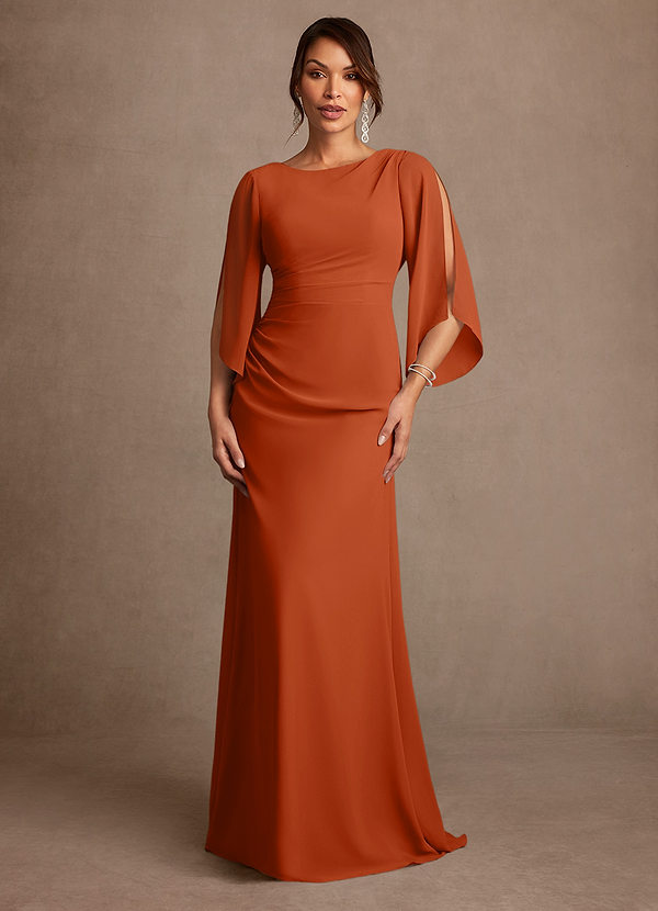 Azazie Anaheim Mother of the Brides Dresses Burnt Orange A-Line Pleated Chiffon Dress image1