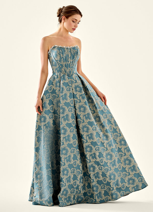 Magnoliarose Lake Lake Blue Beading Rhinestone Jacquard Prom Dress image1