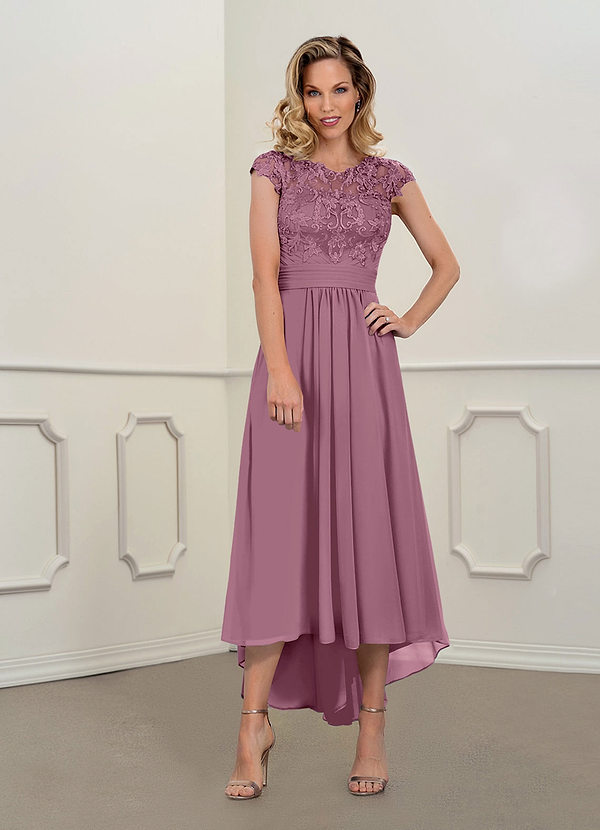 Vintage Mauve Azazie Amara A-Line Lace Asymmetrical Dress | Azazie