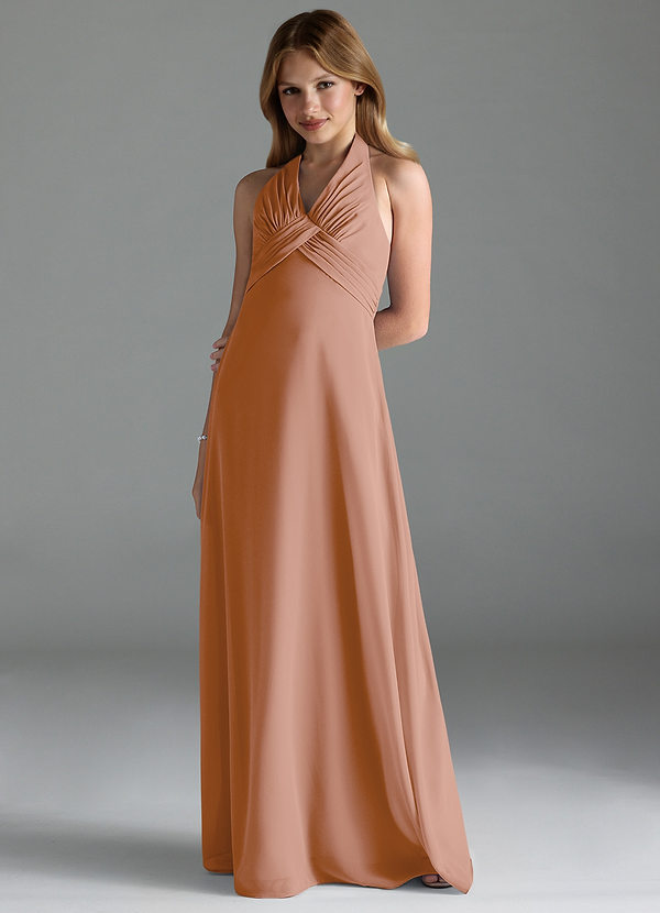 Azazie Tessie Junior A-Linie Plissee Chiffon Kleid Champagner Rosa image1