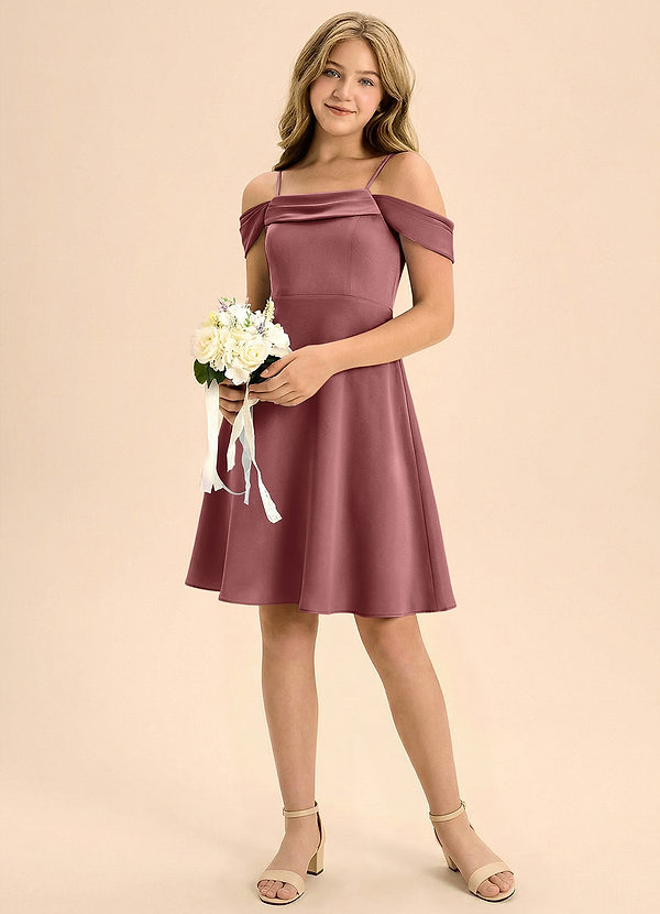 Azazie Anselie Junior Vestido de Amatista de Satén Elástico de Corte en A con Plisado image1