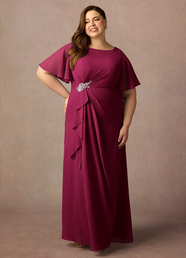 Azazie Rain Vestidos para la madre de la novia Vestido Borgoña de Gasa de Corte Recto con Con pedrería image1