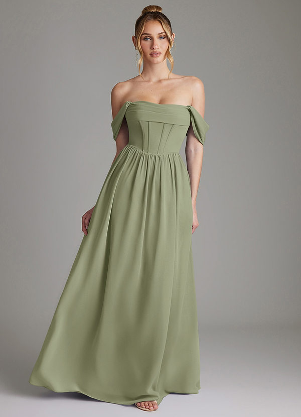 Azazie Caterina Bridesmaid Dresses Pistachio A-Line Corset Chiffon Dress image1