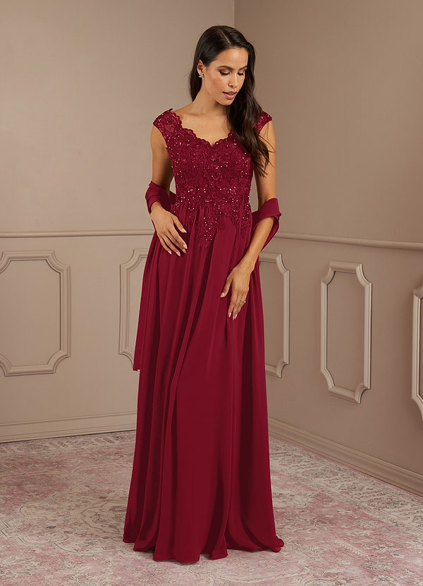 Azazie Amethyst Mother of the Brides Dresses Burgundy A-Line V-Neck Sequins Chiffon Dress image1