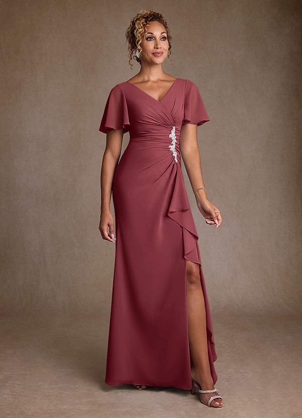 Azazie Suffolk Mother of the Brides Dresses Merlot A-Line Pleated Chiffon Dress image1