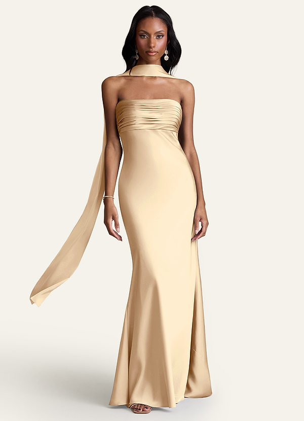 front Azazie Bufanda de satén elástico de color a juego