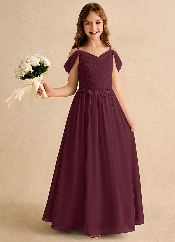 Azazie Chelo Girls Formal Vestidos de arras Vestido de Cabernet de Gasa de Corte en A con Plisado image1
