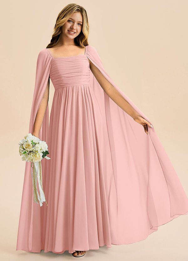 Azazie Calista Junior Rosette A-Line Pleated Chiffon Dress image1
