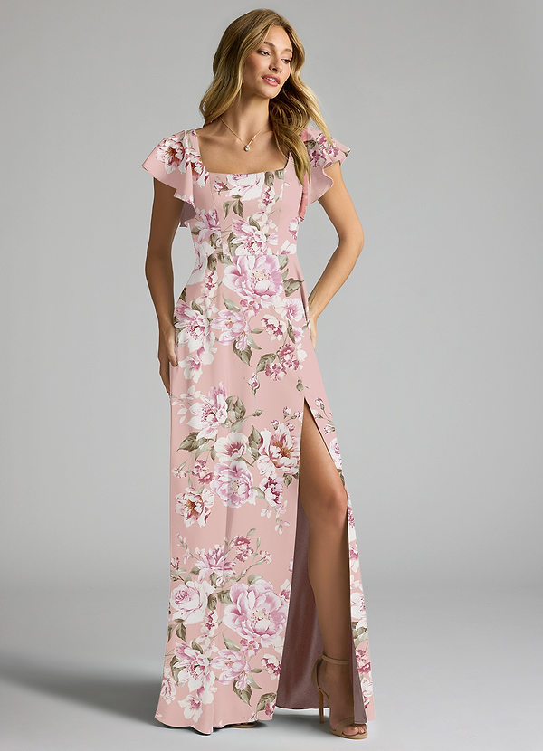 Azazie Bondi Bridesmaid Dresses Rosy Floral Bloom A-Line Bow Stretch Satin Dress image1