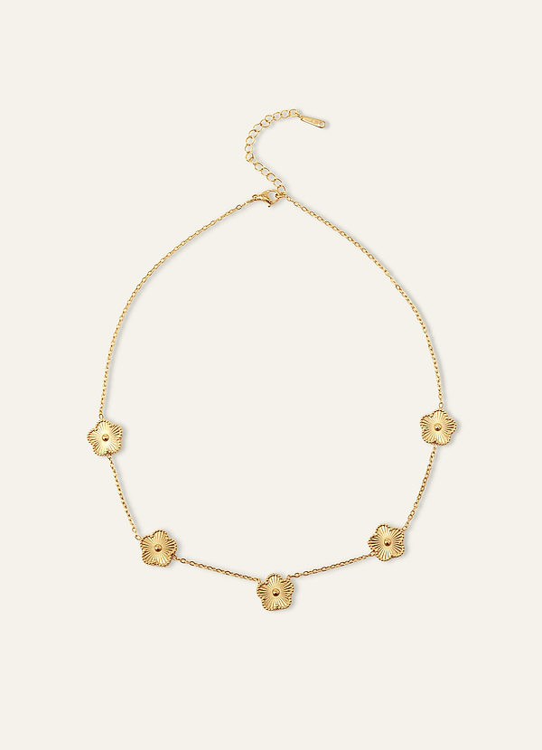 front Collar con dije de trébol de cinco hojas de acero inoxidable chapado en oro de 18 quilates