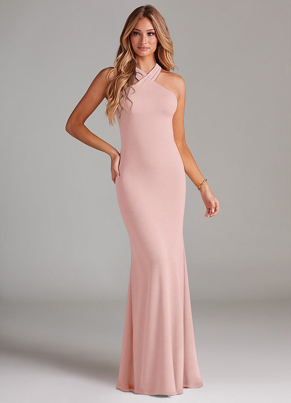 Azazie Doretta Bridesmaid Dresses Powder Pink Mermaid Pleated Chiffon Dress image1