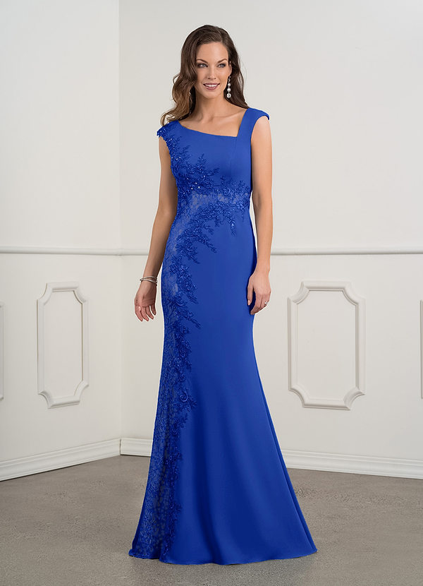 Royal Blue Azazie Juliane Mermaid Sequins Lace Sweep train Dress | Azazie