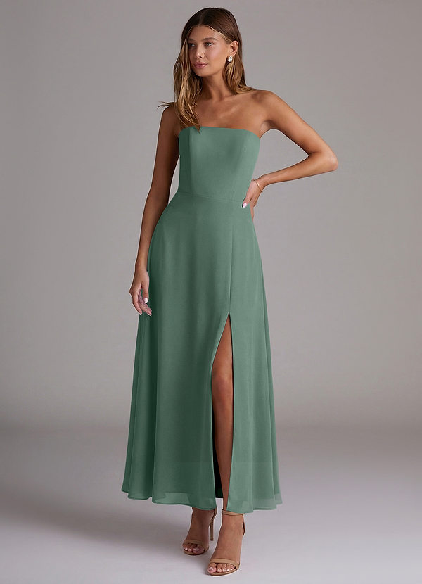 Azazie Wren Bridesmaid Dresses Vestido Musgo Marinho de Chiffon de Linha A com Sem alças image1