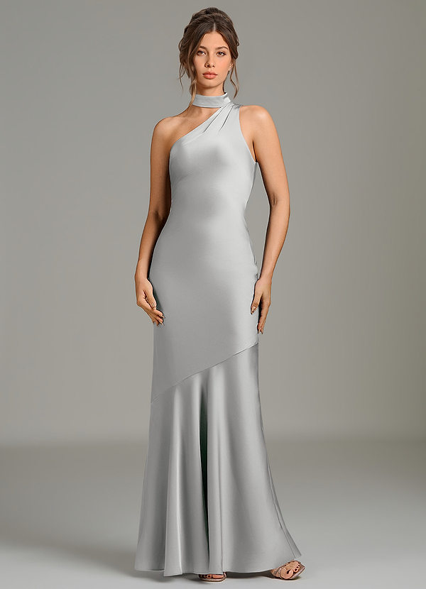 Azazie Jalissa Bridesmaid Dresses Silver Mermaid One Shoulder Stretch Satin Dress image1