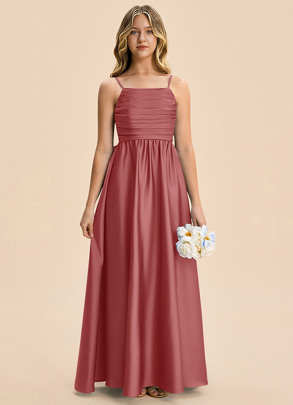 Azazie Kai Junior A-Linie Plissee Stretch-Satin Kleid Antike Rose image1