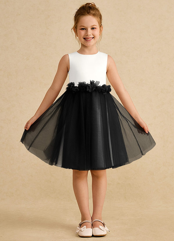 Azazie Louisa Flower Girl Dresses Ivory Black A-Line Sleeveless Tulle Dress image1
