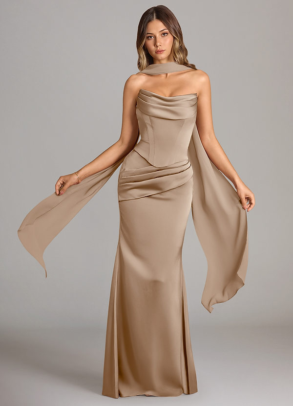 Azazie Sorrel Bridesmaid Dresses Taupe Mermaid Strapless Stretch Satin Convertible Dress image1